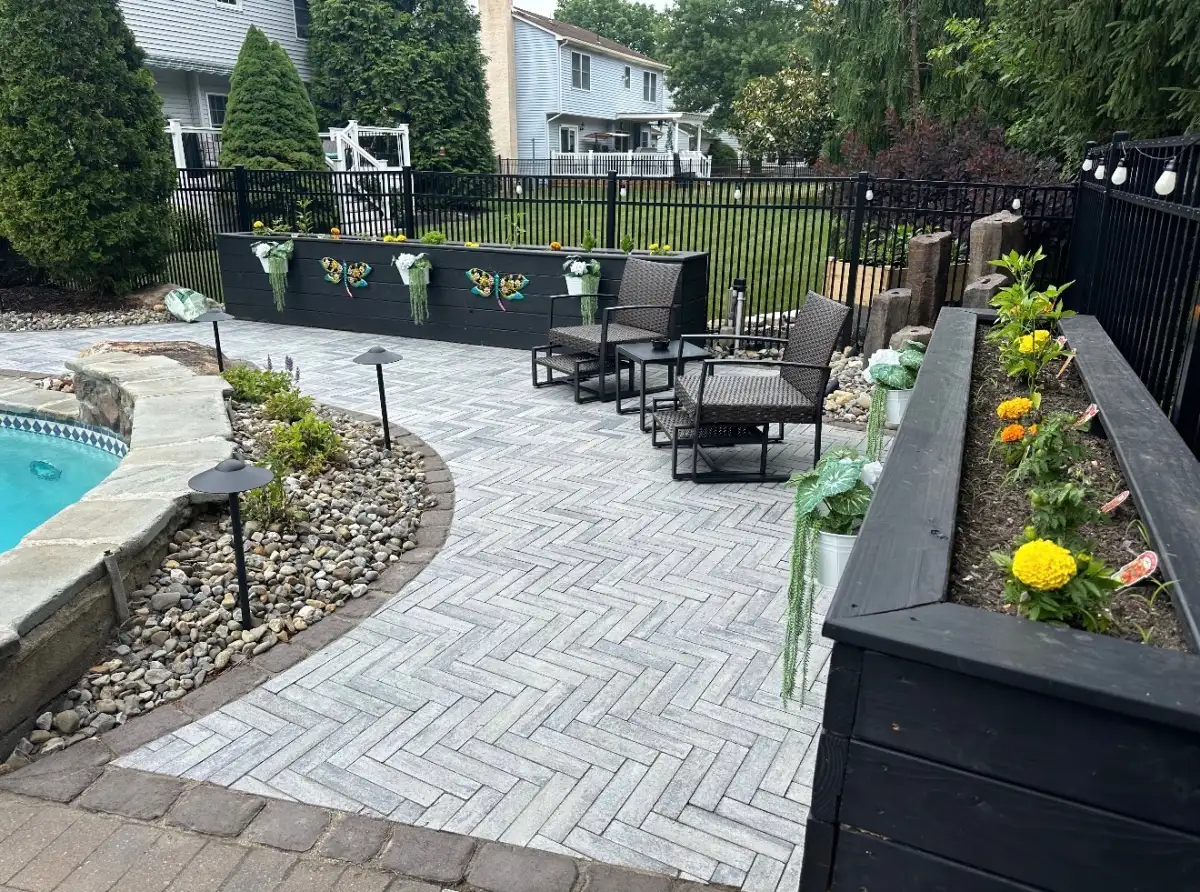 Front yard landscape design with ornamental plantings