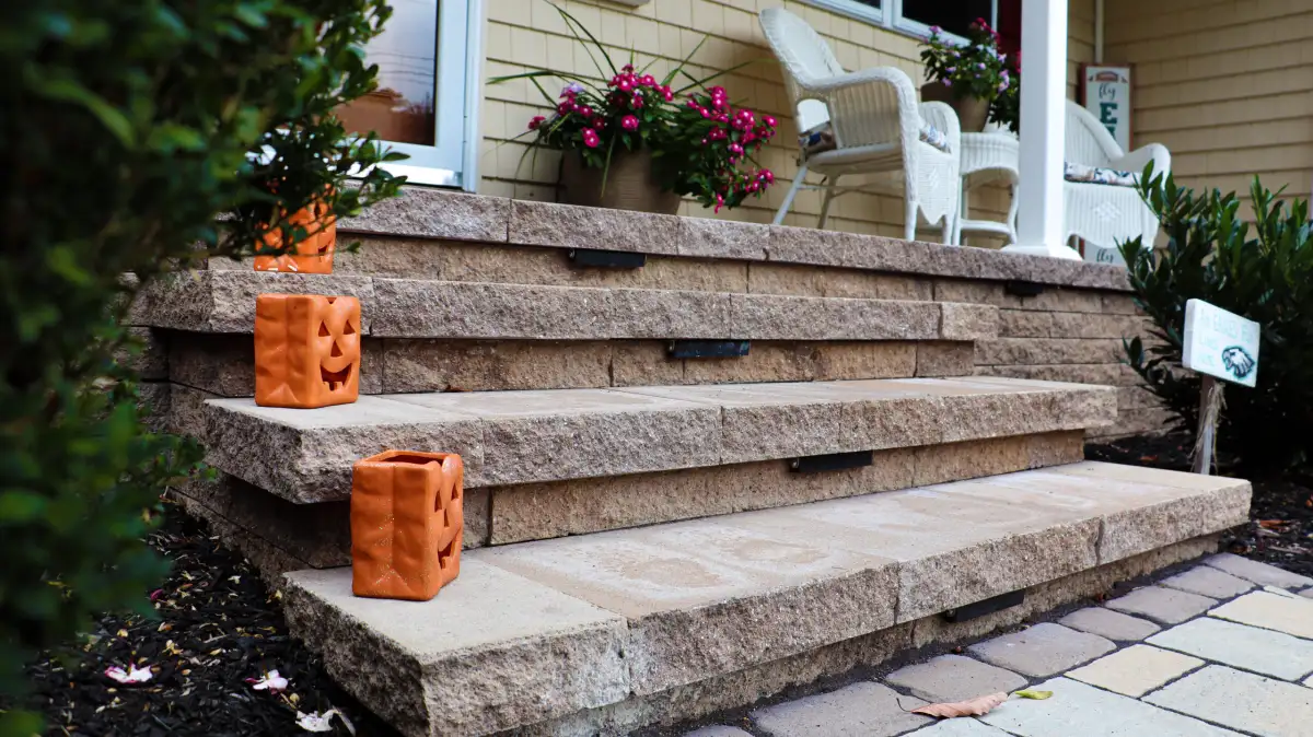Close-up of stone veneer on outdoor fire feature