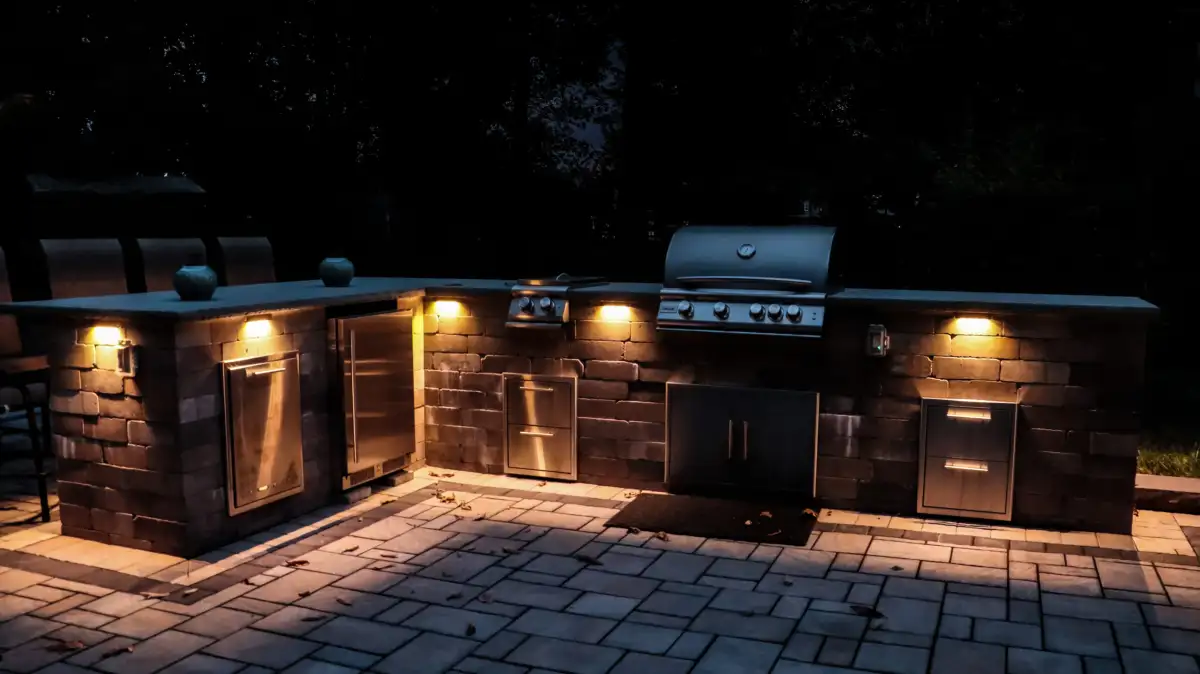 Completed paver patio with stone steps and landscape border